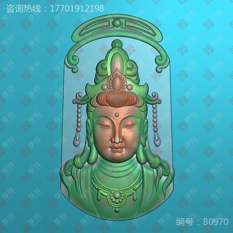 綠松觀音掛件精雕圖