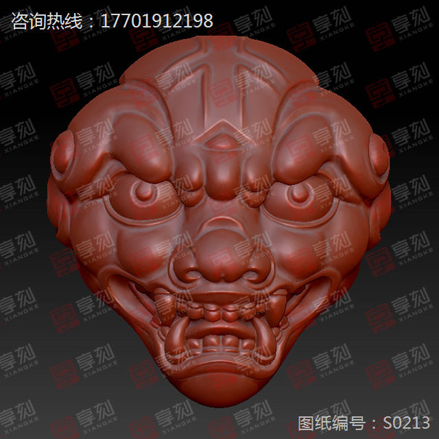 三通綠松獸頭珠子精雕圖