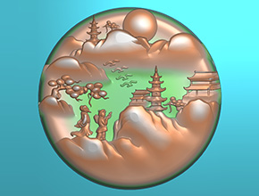 圓翡翠山水牌電腦精雕圖_享刻掛件雕刻機(jī)廠家