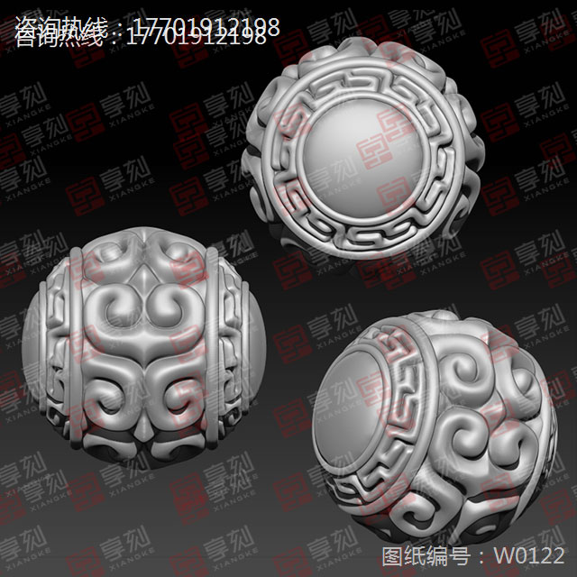 雕刻綠松回紋珠電腦圖紙