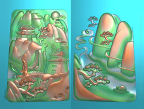 翡翠山水四六牌精雕浮雕模型圖_玉石加工設(shè)備廠