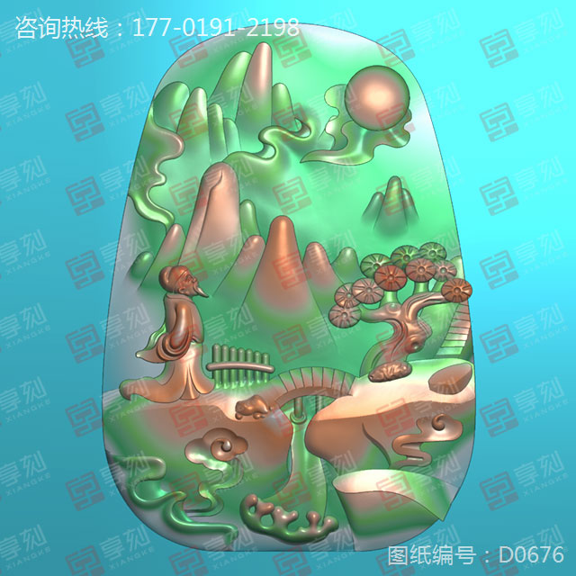 翡翠風景浮雕精雕圖模型