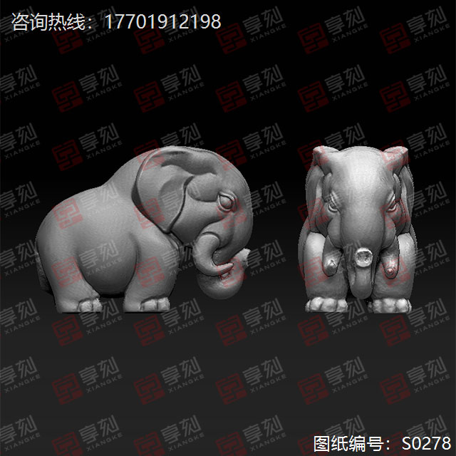 岫玉大象擺件電腦玉雕圖紙