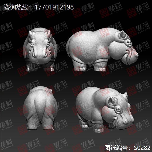 河馬動物精雕模型圖紙