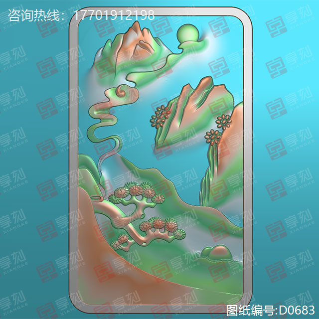 翡翠和田玉山水牌模型精雕圖