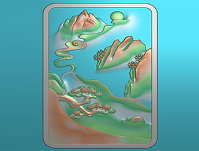 翡翠和田玉山水牌模型精雕圖_翡翠雕刻機(jī)廠家