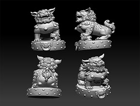 國潮風(fēng)獅子擺件模型精雕圖_五軸數(shù)控玉石雕刻機(jī)