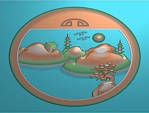 山水圓牌吊墜玉雕圖紙_全自動(dòng)玉石雕刻機(jī)廠家