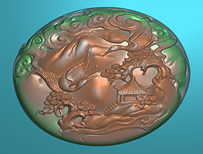 白鶴山水花件玉石精雕雕刻圖紙_電腦玉石雕刻機