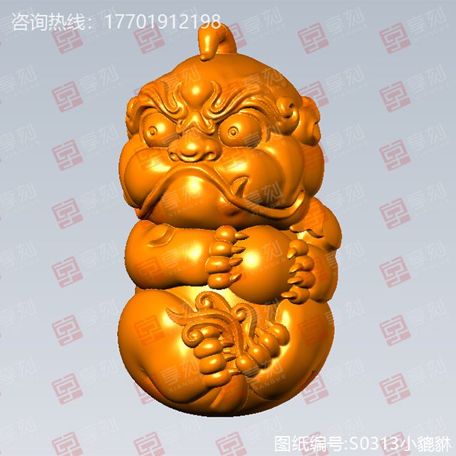 小圓雕貔貅玉石電腦雕刻圖紙