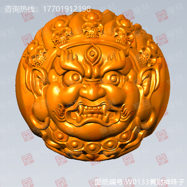 黃財(cái)神珠子圓雕圖紙