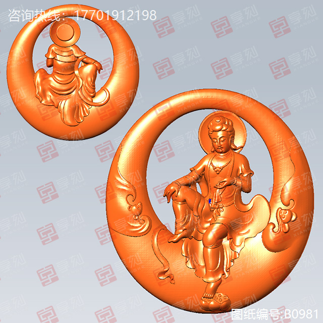 千手觀音圓牌玉雕電子圖紙