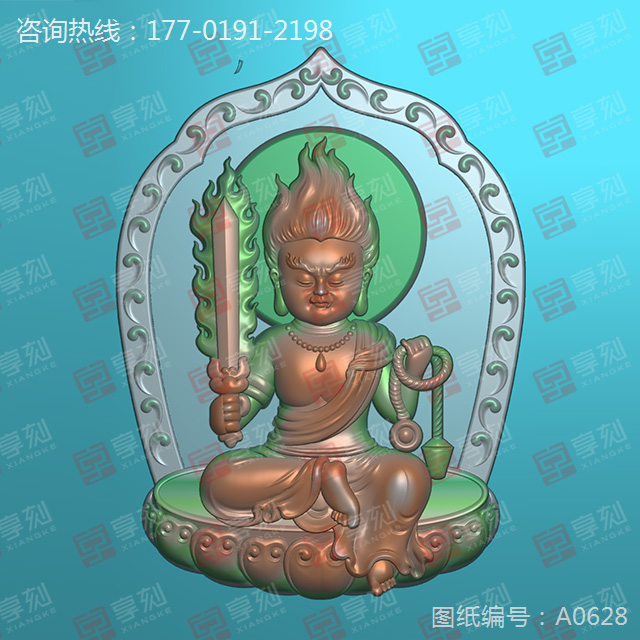 萌版八大守護(hù)神不動(dòng)明王玉石雕刻圖紙