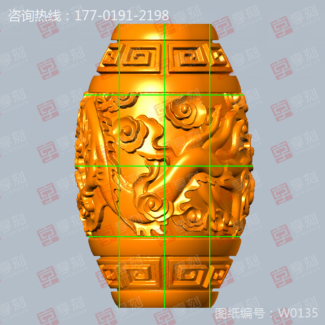 龍紋桶珠精雕電腦雕刻模型圖紙