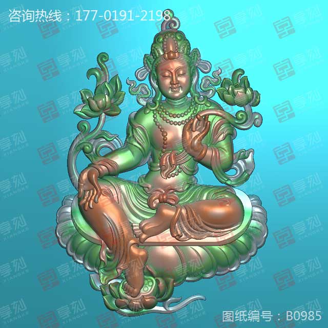 正裝度母觀音浮雕玉石雕刻圖紙