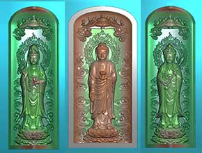 西方三圣菩薩玉石木雕浮雕圖紙_電腦數(shù)控玉石雕