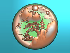 漁翁釣魚山水牌翡翠雕刻圖紙_電腦數(shù)控玉石雕刻