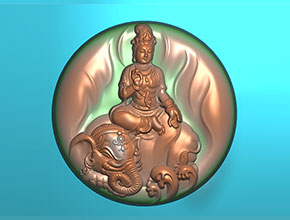 文殊菩薩玉石檀木掛件精雕圖_電腦數(shù)控玉石雕刻