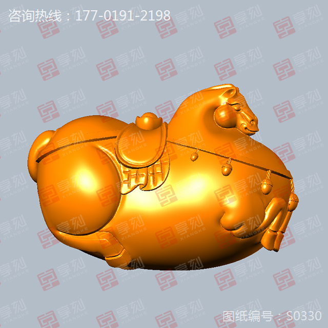 仿古唐馬立體手把件擺件玉石雕刻圖紙