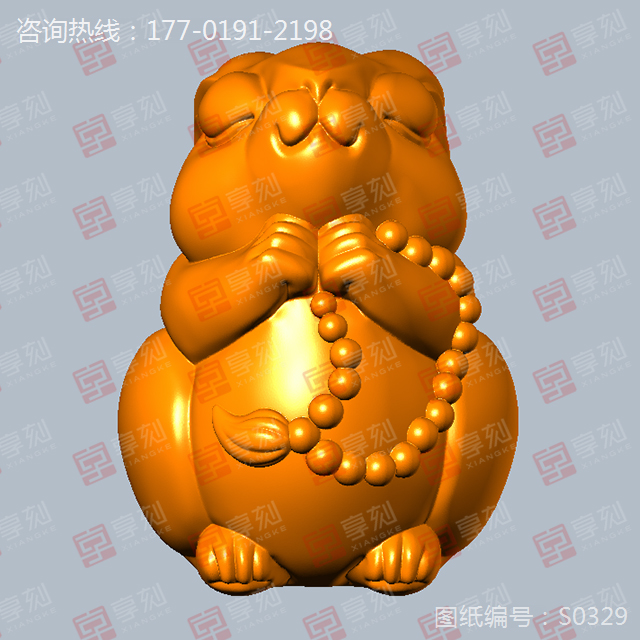 佛緣兔動(dòng)物手把件擺件玉石雕刻圖紙