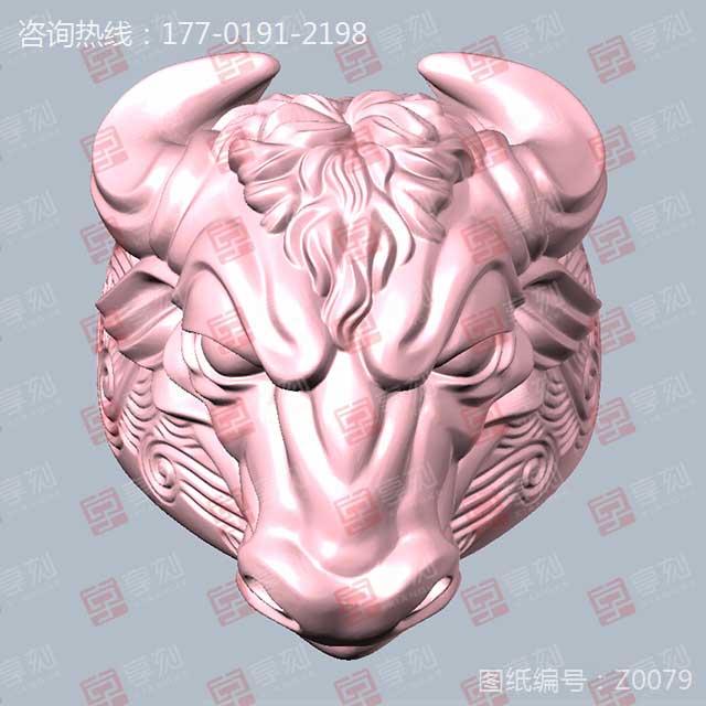 國潮牛頭玉石金屬模型精雕圖紙玉雕圖