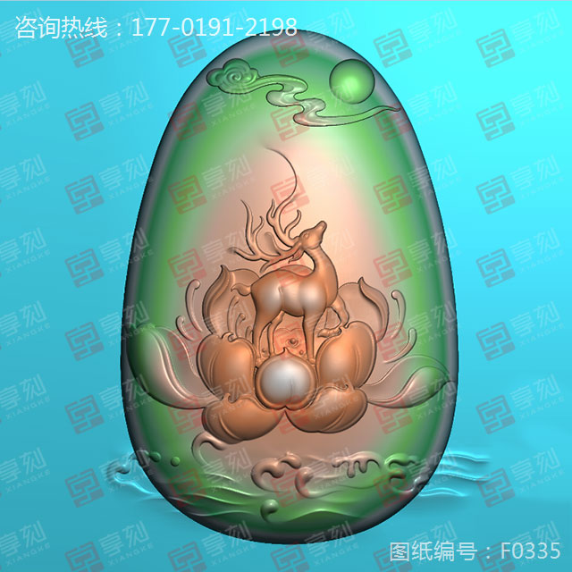 荷花鹿 玉石雕刻工具精雕圖庫