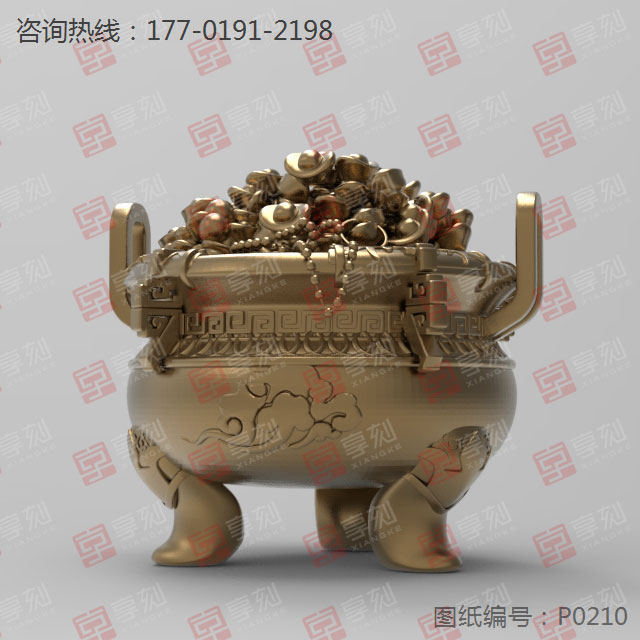聚寶盆鼎擺件五軸雕刻圖紙