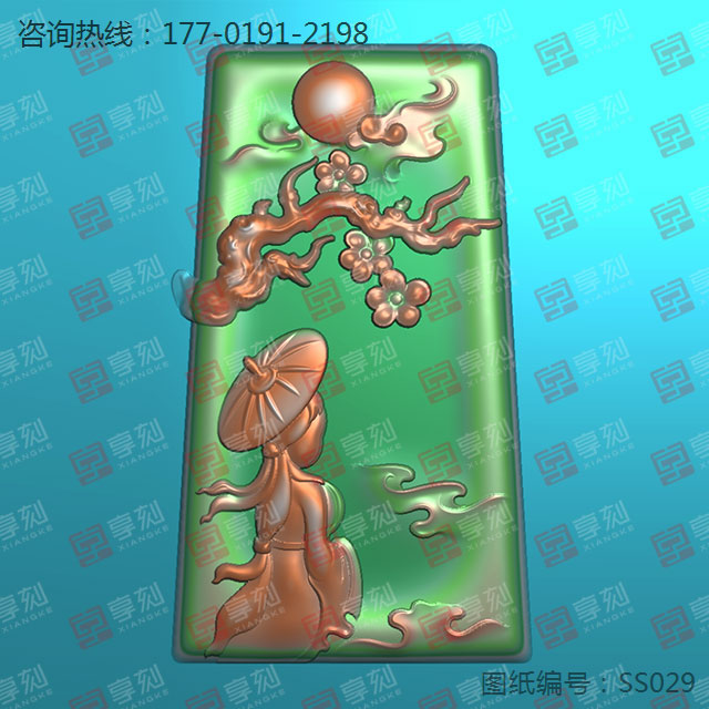 梅花仕女玉石精雕電腦雕刻圖紙