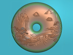 山水平安扣浮雕玉石電腦圖紙翡翠瑪瑙玉雕_享刻