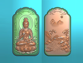 山水觀音菩薩吊墜掛牌玉石電腦精雕圖紙_享刻數(shù)