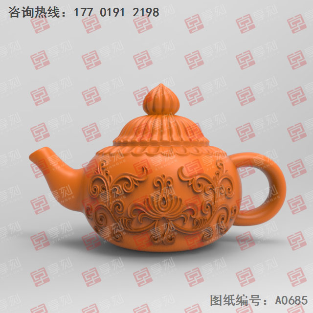 茶壺3D電腦模型精雕玉雕圖紙_五軸雕刻機(jī)廠家