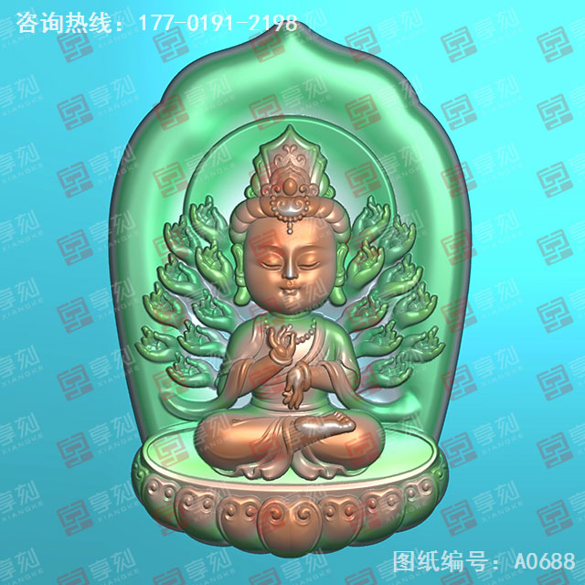 Q版八大神千手觀音玉雕圖紙_五軸雕刻機廠家