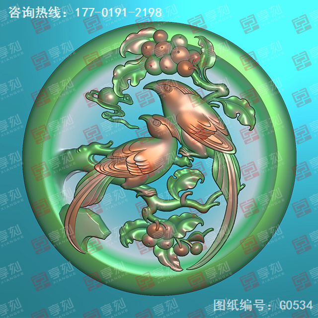 花鳥畫眉鳥玉石吊墜精雕圖紙_五軸雕刻機(jī)廠家