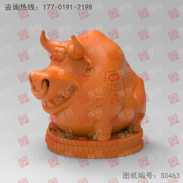 卡通牛擺件3d電腦精雕機圖紙_五軸雕刻機廠家