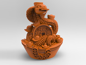 招財(cái)進(jìn)寶蛇年生肖玉石精雕圖紙_五軸雕刻機(jī)廠家