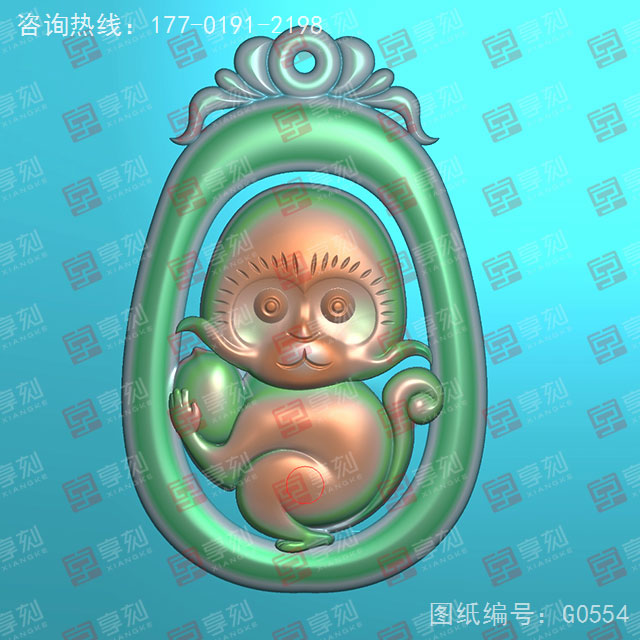 猴子吊墜玉器玉石電腦精雕圖_玉石雕刻機廠家