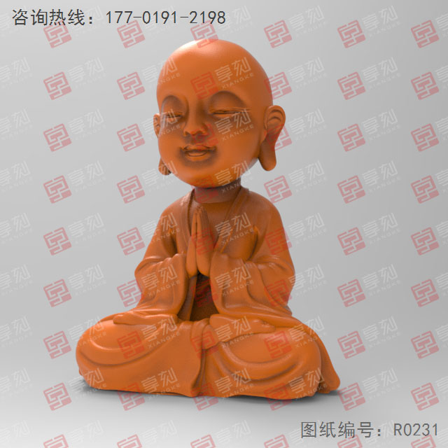 小和尚立體茶寵3d電腦模型圖STL_五軸玉石雕刻機