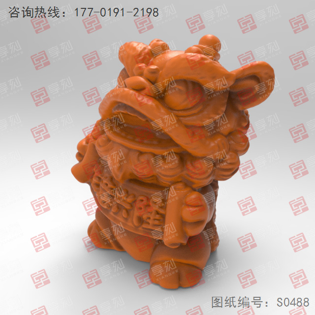 醒獅擺件3d模型stl電腦精雕圖_享刻五軸雕刻機