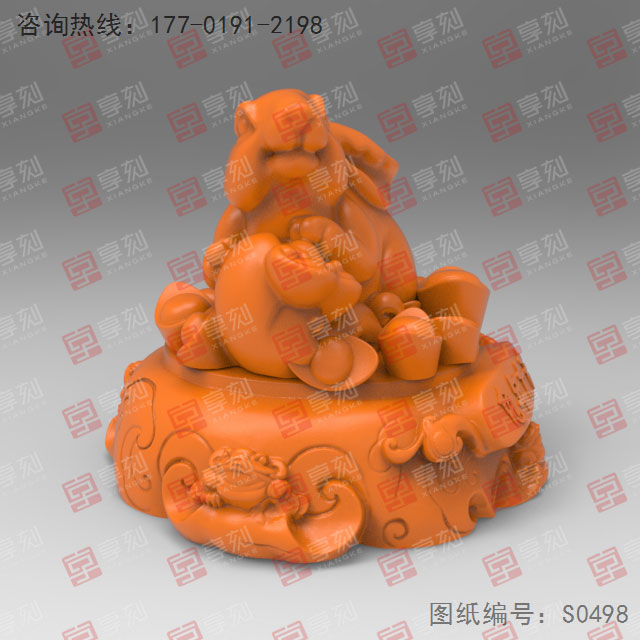 聚寶盆寓如意兔工藝品3d模型圖stl_享刻五軸雕刻機(jī)