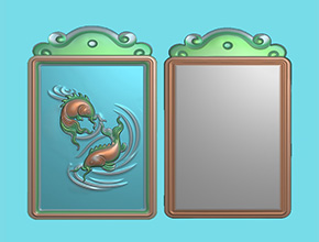 牌形方帶邊框雙魚戲水簡單頭電腦圖紙_享刻玉石