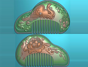 雙面牡丹鳳凰梳子精雕玉石電腦雕刻圖紙_享刻玉