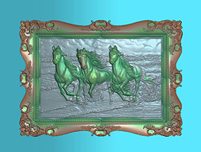 藝術(shù)畫三馬奔騰玉石雕刻電腦圖紙_享刻玉石雕刻