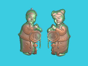 新年招財童男玉女人物精雕圖紙_享刻玉石雕刻機