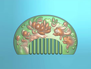 金魚荷花梳子精雕玉石電腦雕刻圖紙_享刻玉石雕