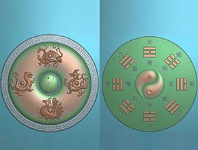 太極八卦四象神獸圓牌玉石雕刻電腦圖紙_享刻玉