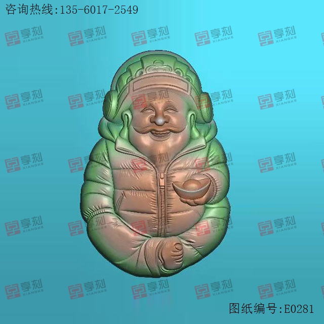 拿元寶穿羽絨服財神雕玉石電腦雕刻圖紙_享刻玉石雕刻機