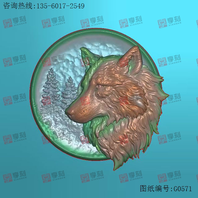 圓牌狼頭玉石電腦雕刻圖紙_享刻玉石雕刻機(jī)